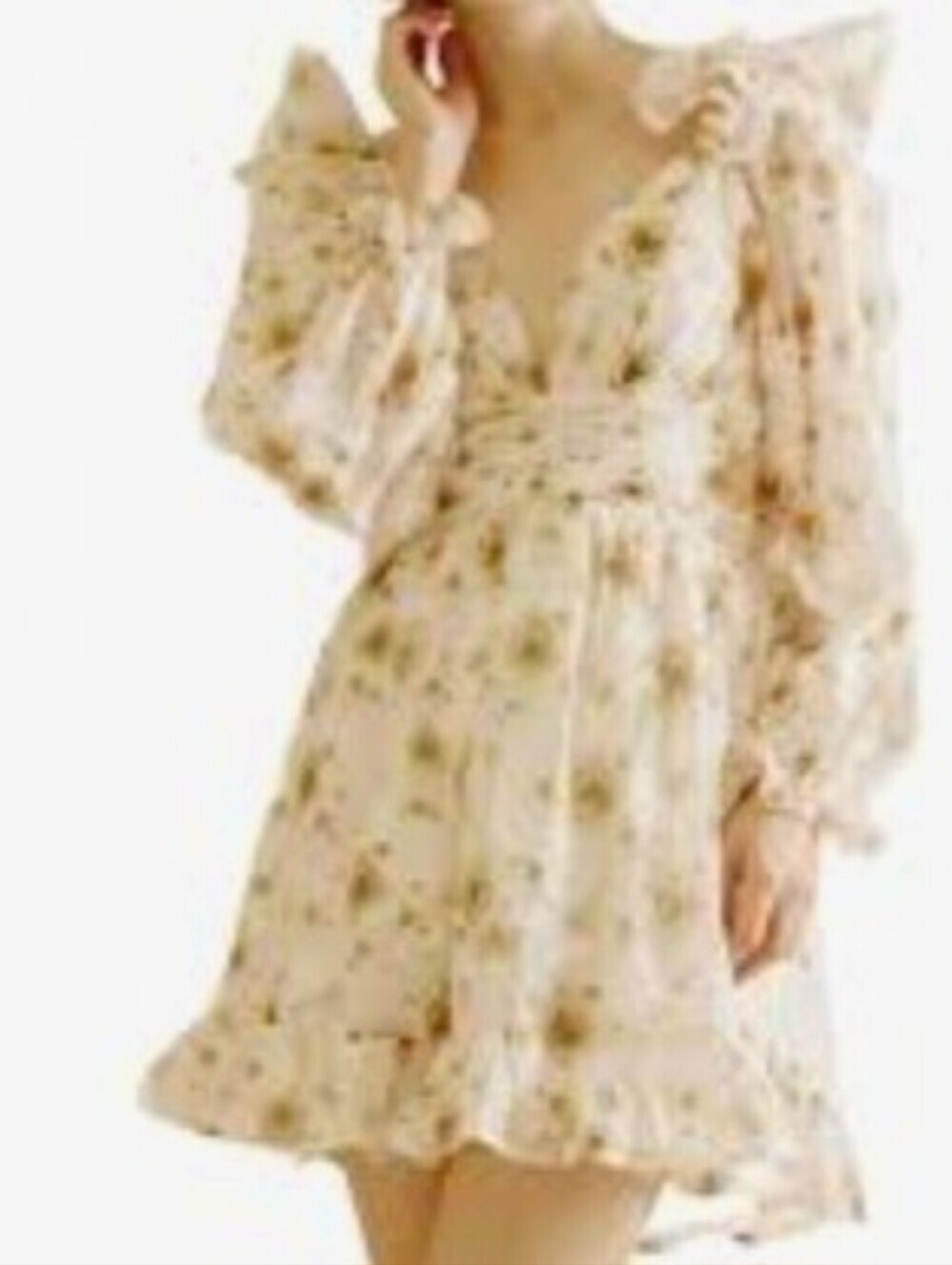 Storia Cream Floral V-Neck Ruffle Mini Dress Fairy Cottage Wedding Guest Party